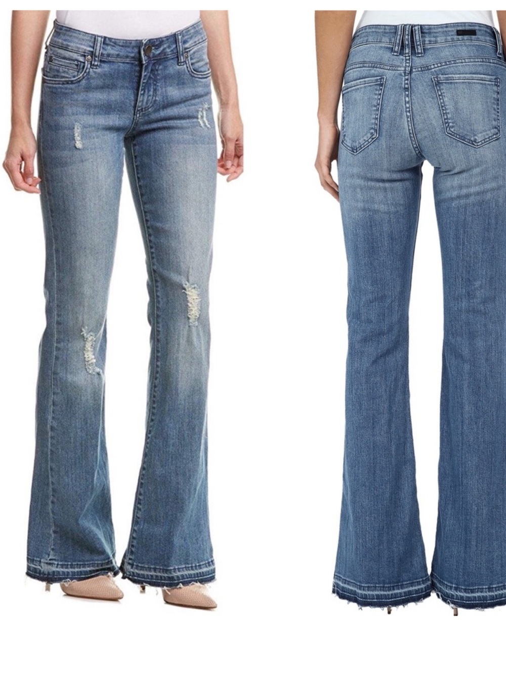 KUT From The Cloth Elena Super Flare Jeans Mid Rise Distressed size 6